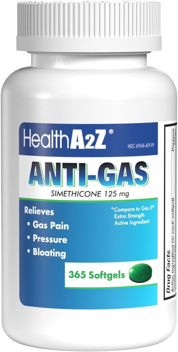 HealthA2Z® Gas Relief Simethicone | 125mg | Relieves from Stomach Discomfort and Gas | Anti Flatulence | Relieves Gas Fast and Bloating (365 Counts (Pack of 1))
