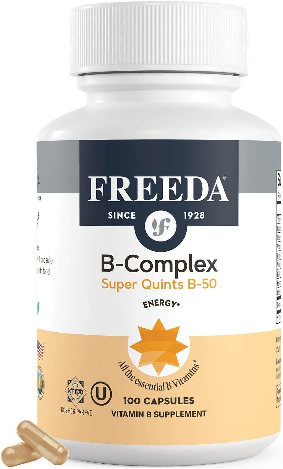 FREEDA Super B-50 Complex with Choline & Inositol for Metabolism – 100 Caps