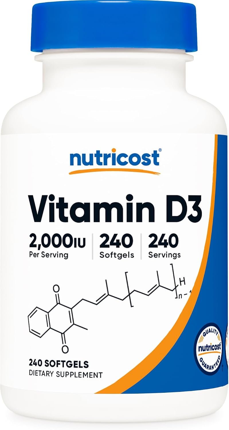 Nutricost Vitamin D3 2000 iu Softgels, 240 Softgels, Gluten Free