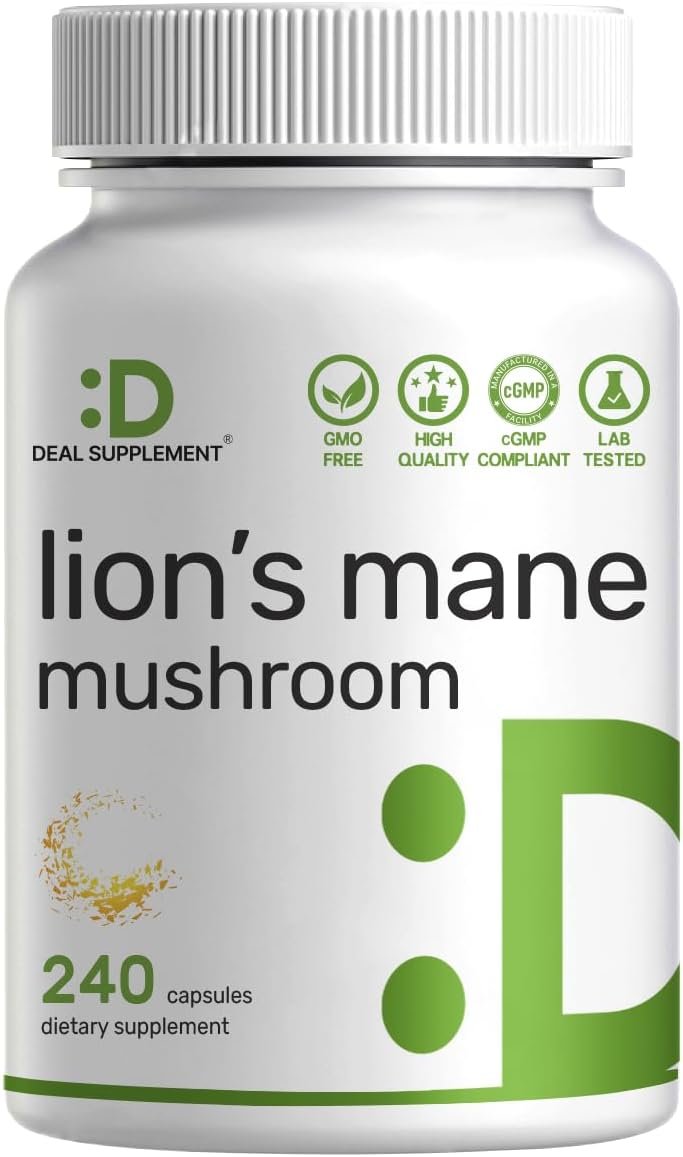 Lions Mane Mushroom Supplement, 240* Capsules – Active Fruiting Body & Mycelium Extract – Natural Brain Nootropic & Immune System Booster – Non-GMO