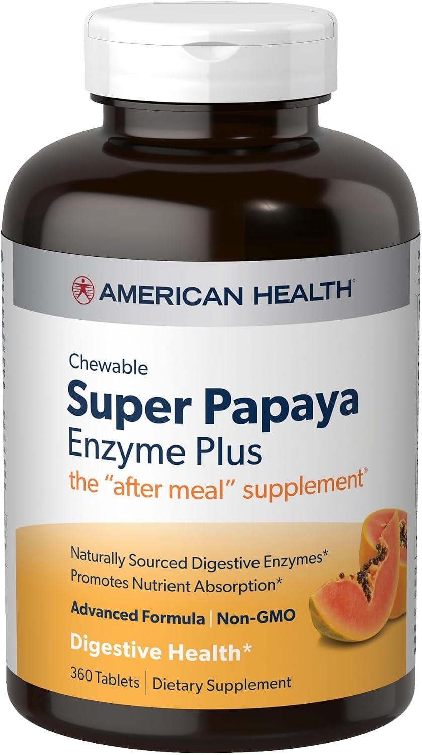 American Health Super Papaya Enzyme Plus – 360 Chewable Tablets – The After-Meal Supplement – Non-GMO – 120 Servings