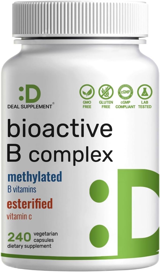 Bioactive Vitamin B Complex for Men & Women, 240 Veggie Capsules – Methylated B Complex & Esterified Vitamin C – High Potency & Easy Absorption – Immune, Energy & Metabolism Supplement – Non-GMO