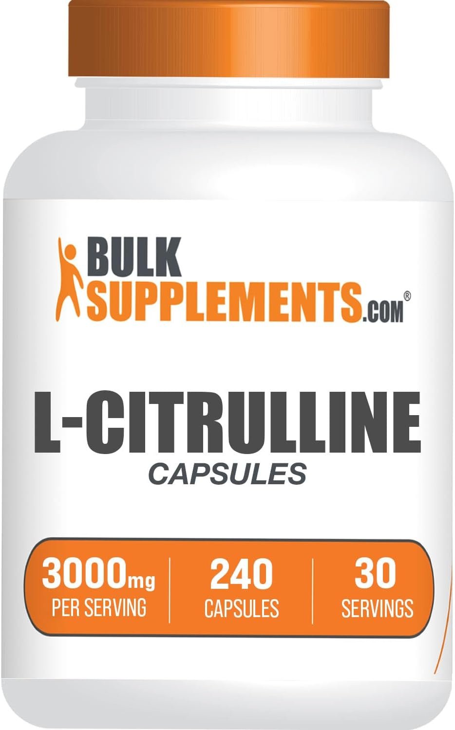 BulkSupplements.com L-Citrulline Capsules – Citrulline Supplement, L-Citrulline 3000mg Capsules – Citrulline Pills, Gluten Free – 8 Capsules per Serving, 240 Capsules (Pack of 1)