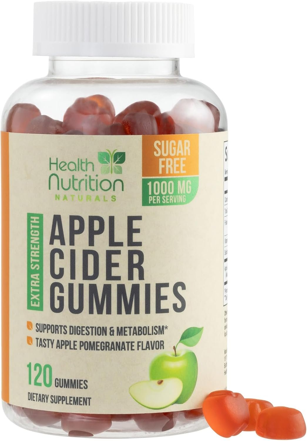 Apple Cider Vinegar Gummies Zero Sugar – Max Strength ACV Gummy Vitamins – Vitamin B12 & The Mother – Metabolism & Energy Support – Vegan Apple Cider Vinegar Gummy Supplement – Non-GMO – 120 Gummies