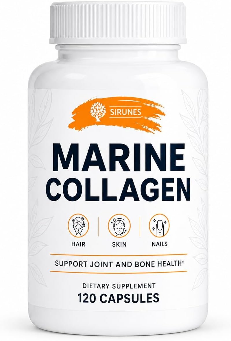 SIRUNES Marine Collagen Peptides, 120 Capsules – Fish Collagen Supplements for Women, Great for Hair, Skin, Nails, Joints & Bones – Made in USA
