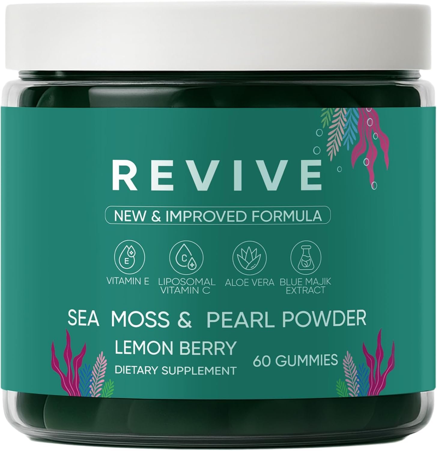 Balmbare Revive Gummies for Hair Loss – Sea Moss Gummies with Vitamin C, Vitamin E, Aloe Vera, Pearl Powder Supports Faster Hair Growth, Stronger Nails, Extra Strength – 60 Count (1)