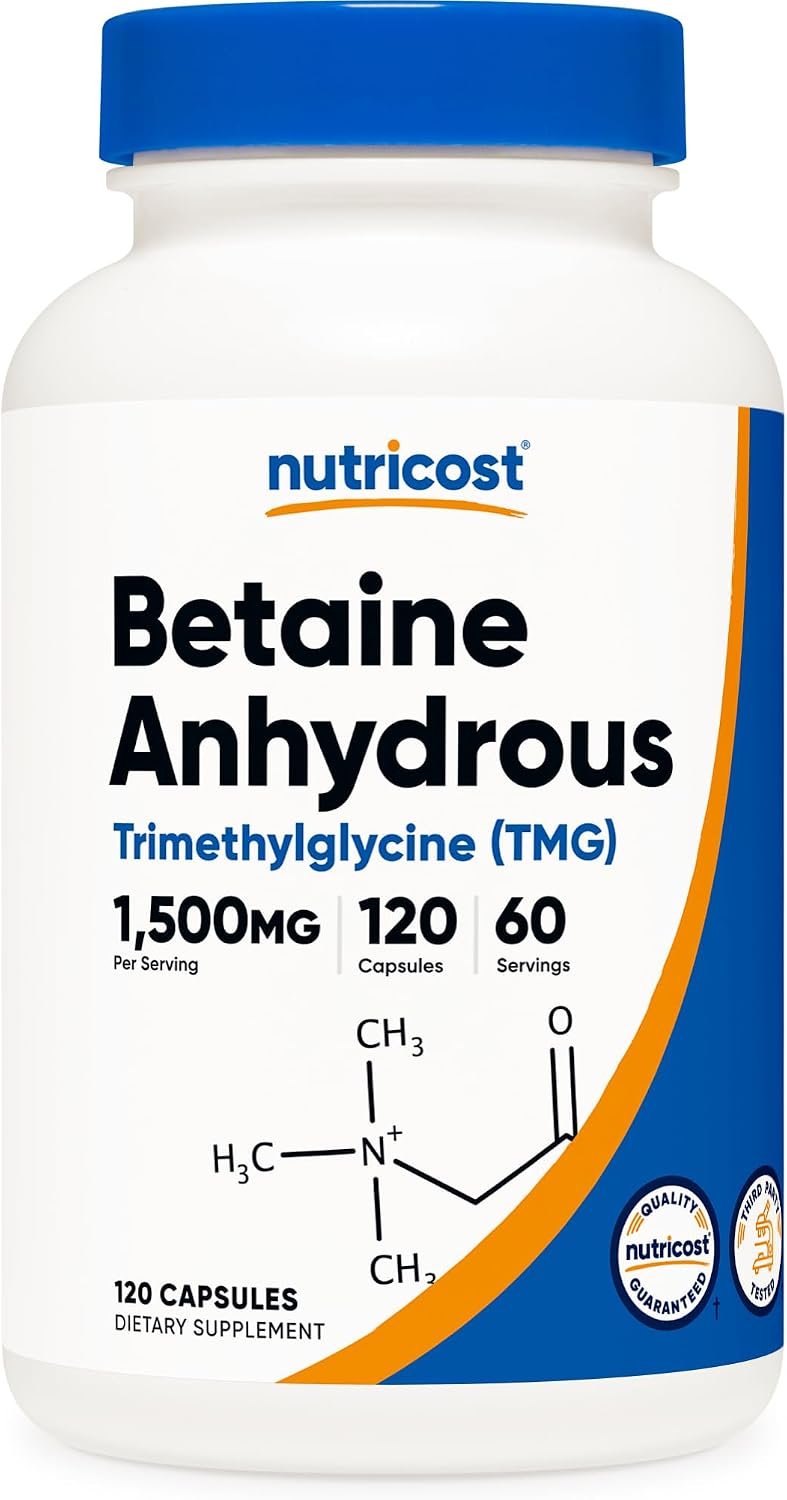 Nutricost Betaine Anhydrous Capsules 1500mg, 60 Servings – Gluten Free, Non-GMO, 750mg Per Cap, 120 Capsules