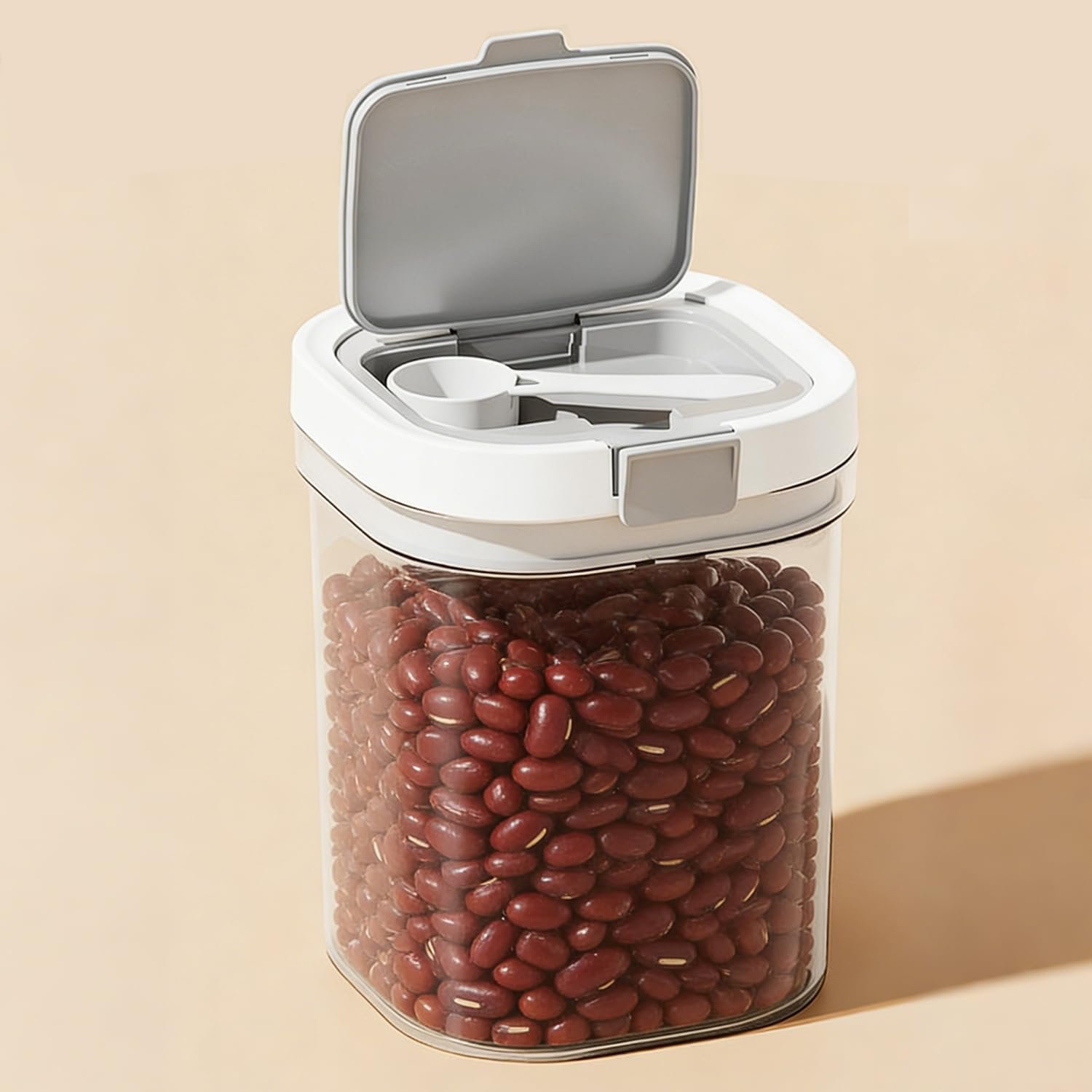 Airtight Food Storage Container with Spoon, 1300ML Transparent Milk Powder Container, Moisture Proof Sugar Canister for Protein Powder, Sugar, Flour, Cereal