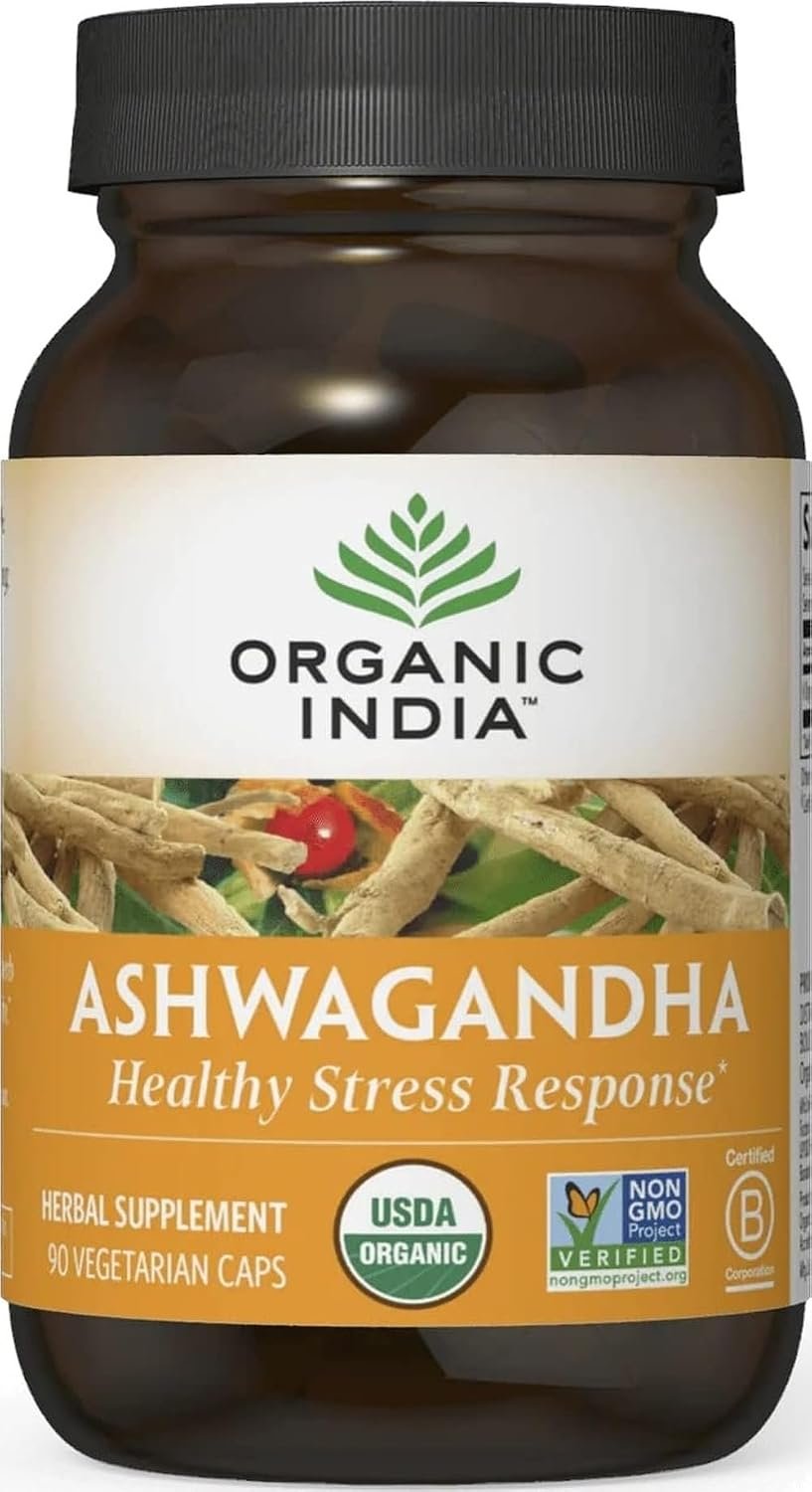 ORGANIC INDIA Ashwagandha Capsules, Vegan Root, Gluten-Free, 90 Capsules