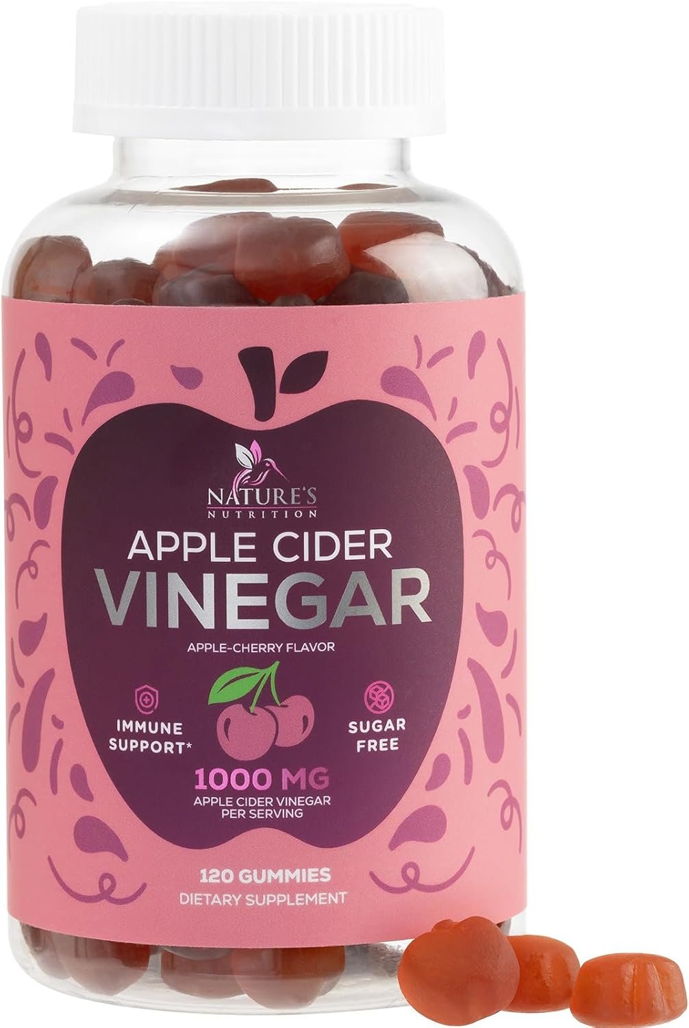 Apple Cider Vinegar Gummies 1000mg – Sugar Free ACV Gummy with Vitamin B12 for Energy Support – Digestion, Detox & Cleanse Support Supplement – Gluten-Free, Keto Friendly, Zero Sugar – 120 Gummies