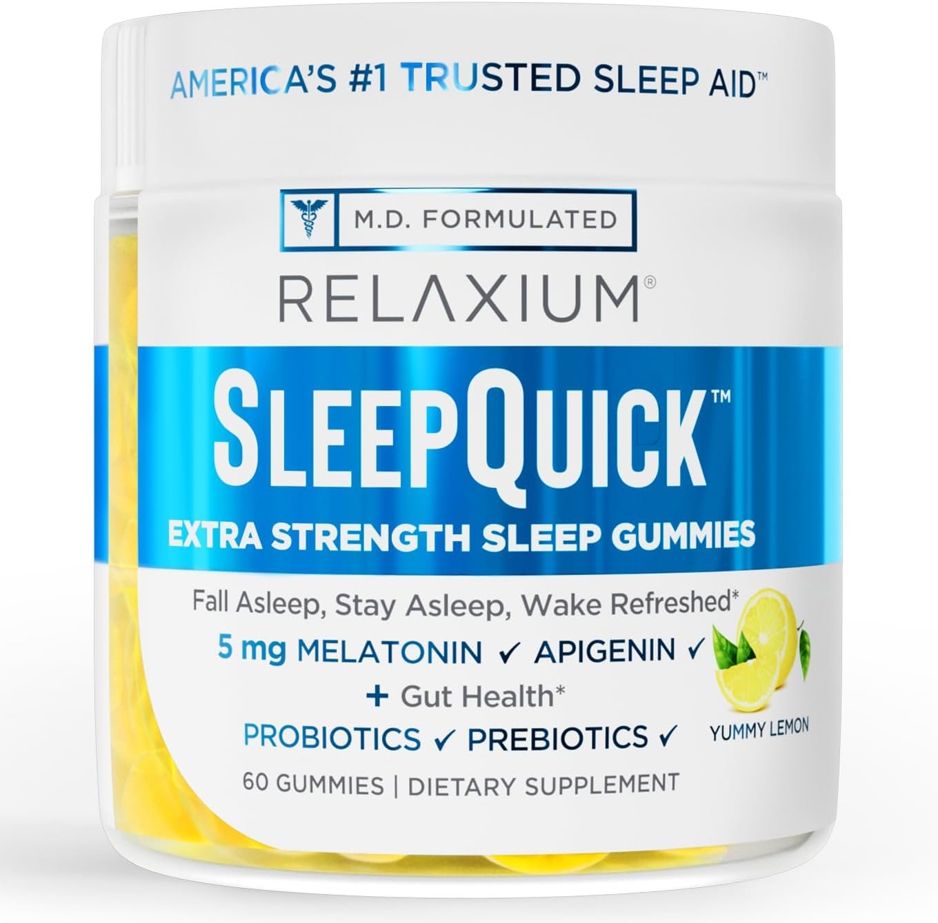 Relaxium SleepQuick Gummies, Sleep Aid, 5 mg Melatonin, D-3, Lemon, 60ct