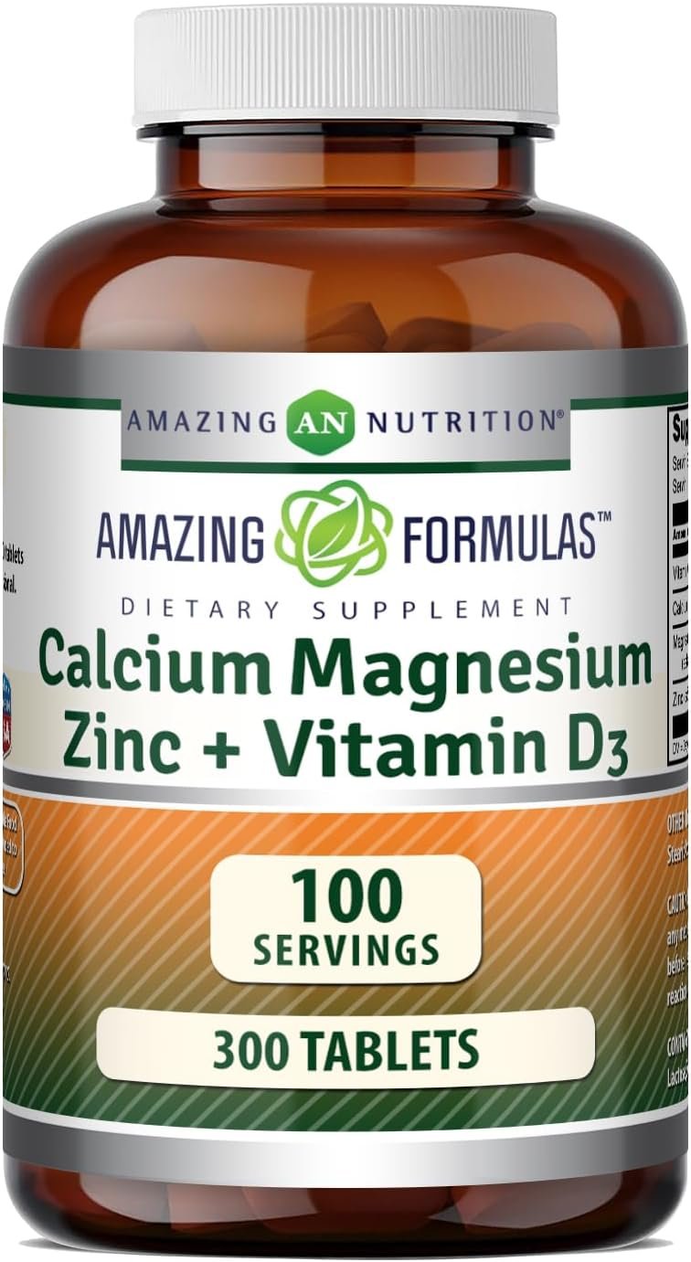 Amazing Formulas Calcium Magnesium Zinc D3-300 Tablets Per Bottle Supplement (Calcium 1000mg – Magnesium 400mg – Zinc 25mg Plus Vitamin D3 600 IU – Per Serving of 3 Tablets)