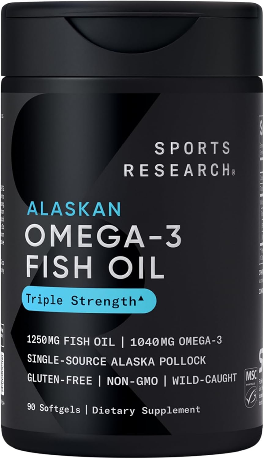Sports Research® Omega-3 Fish Oil 1250mg from Wild Alaska Pollock, 90 Count