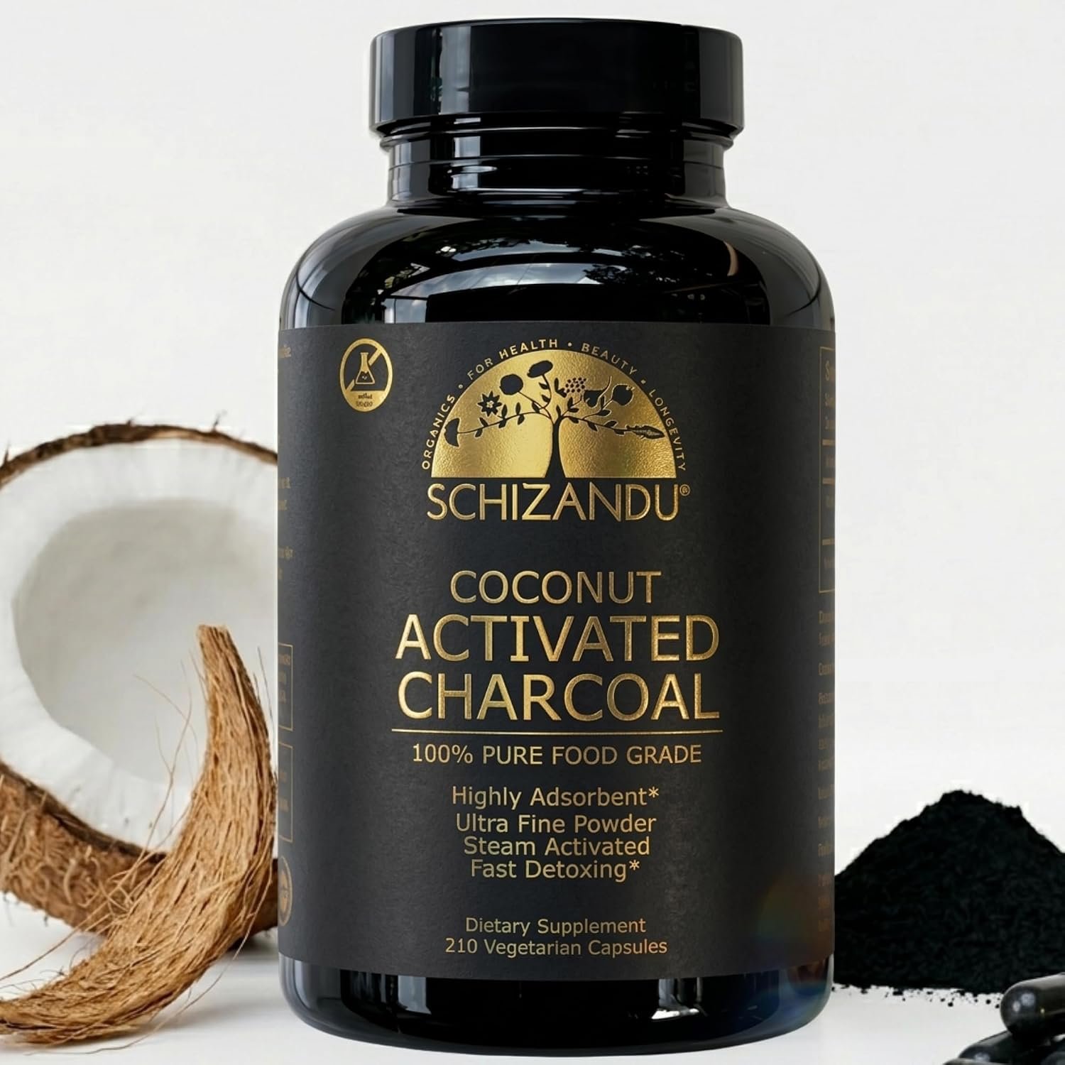 Activated Charcoal Powder, Food Grade Detox, Non GMO Veggie Capsules, for Detoxification,Teeth Whitening, Digestive System,to Prevent Hangover,Vegan,Free Bonus eBook Guide