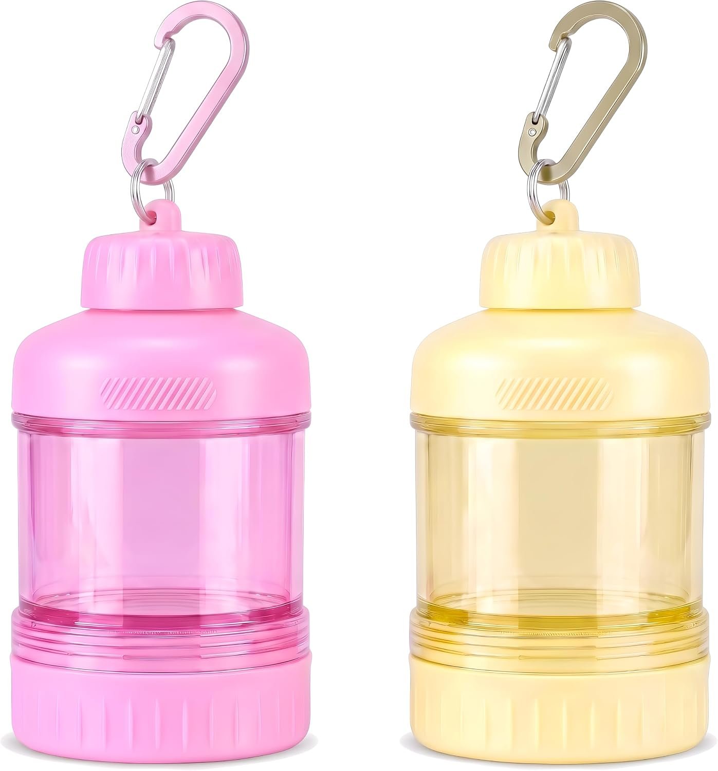 2 Pack Protein Powder Container to Go with Keychain & Keyring, Large Capacity, Clear, Leakproof, Ideal for workouts, fitness, or travel