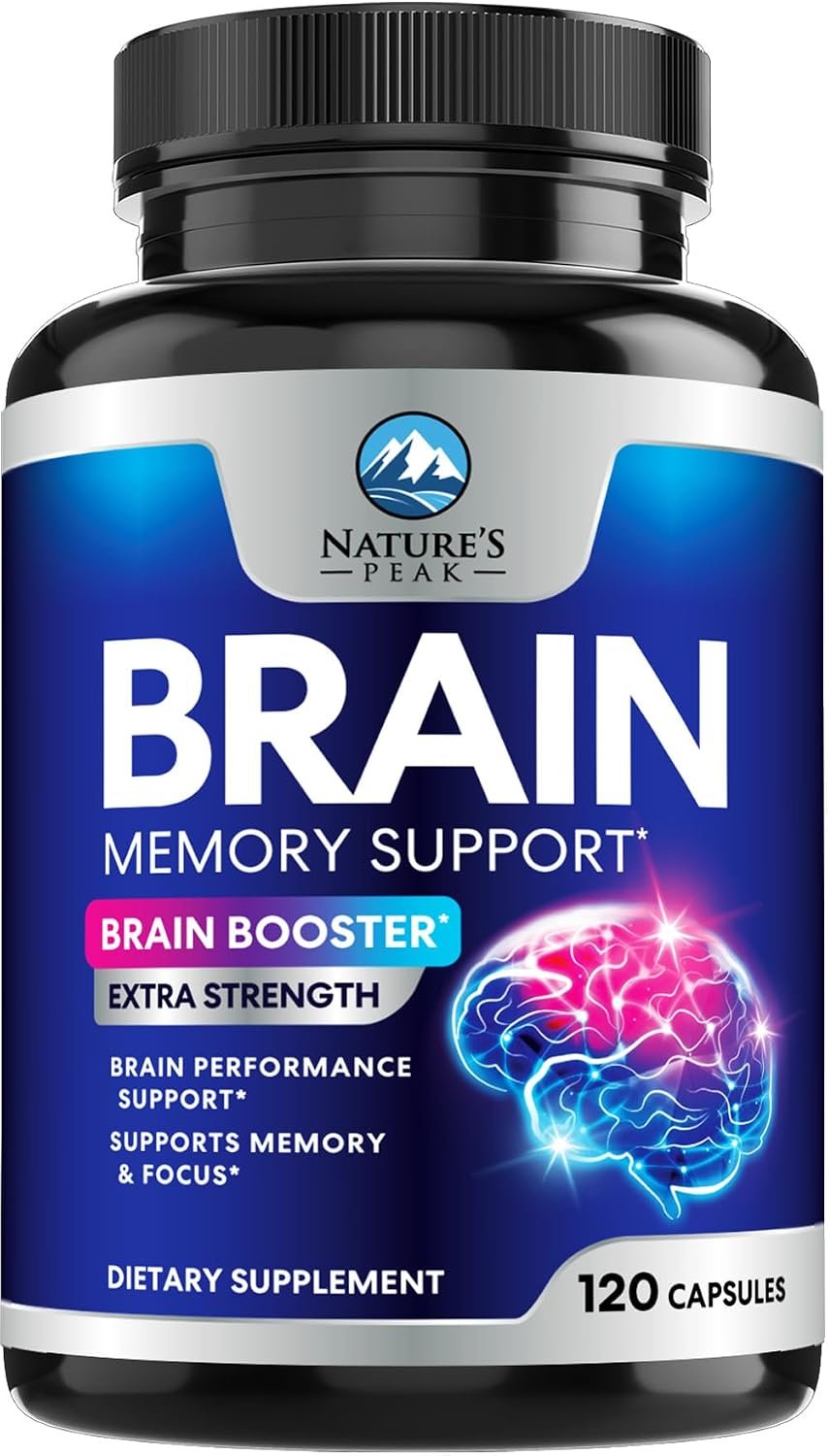 Brain Memory Supplement Pills – 3X Strength Nootropics for Concentration, Clarity & Focus Support – Brain Health Cognitive Vitamins B6 B12 with Folate & Phosphatidylserine, Brain Booster, 120 Capsules