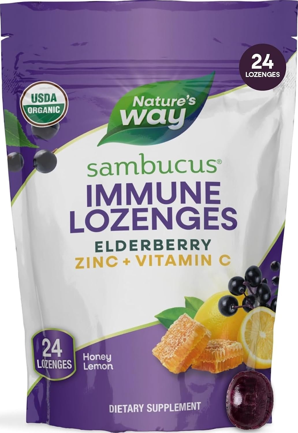 Nature’s Way Sambucus Immune Lozenges, Honey Lemon Flavor, 24 ct