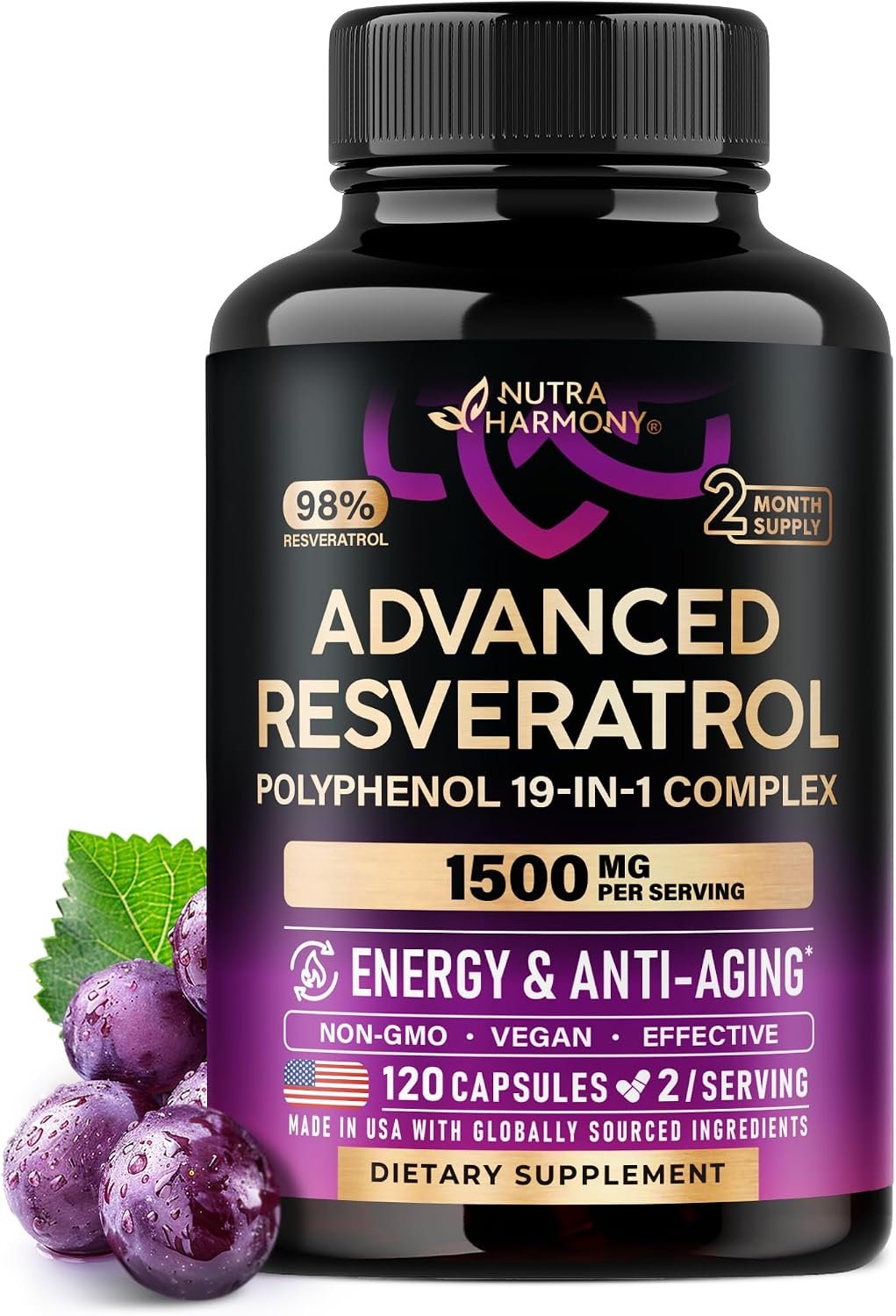 Resveratrol + Berberine, Quercetin, ACV, Acai & Noni Supplement – 120 Caps