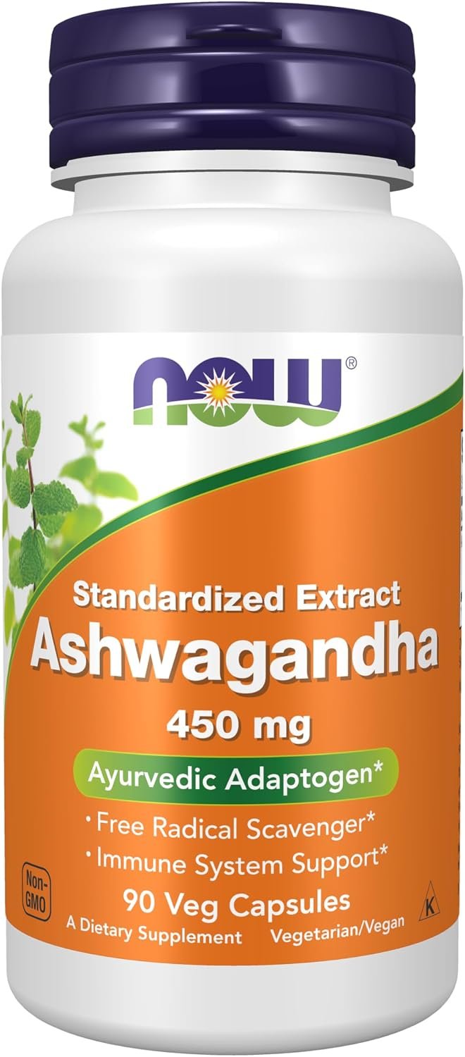 NOW Supplements, Ashwagandha (Withania somnifera) 450 mg (Standardized Extract), 90 Veg Capsules