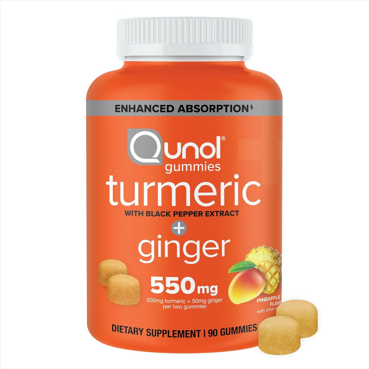 Qunol Turmeric + Black Pepper & Ginger Gummy 550mg Enhanced Absorption 90ct
