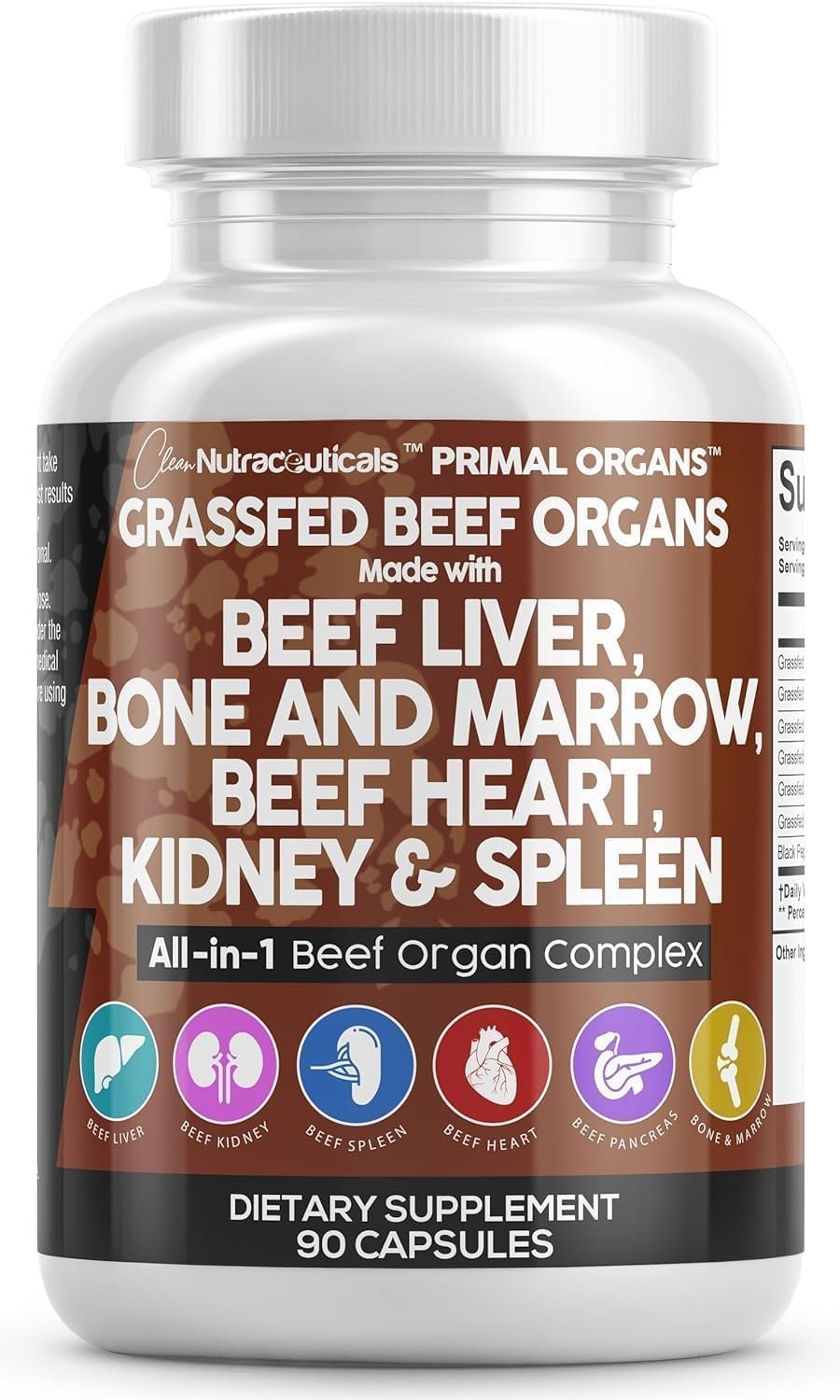 Clean Nutraceuticals Grass Fed Beef Liver Capsules – Premium Quality Supplement Packed with Desiccated, Beef Heart, Spleen, Pancreas Plus Bone & Marrow Dao Enzyme Pills