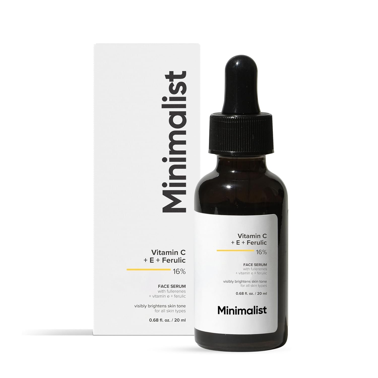 Minimalist Vitamin C+E+Ferulic Acid 16% Face Serum for Brightening & Anti Aging | Reduces Skin Damage & Redness to Brighten Dull Complexion | With Antioxidants | For Women & Men | 0.68 Fl Oz / 20 ml