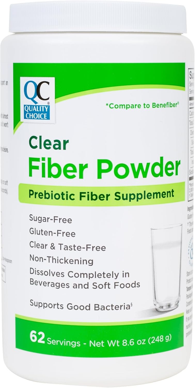 Quality Choice Clear Prebiotic Fiber Supplement Powder for Digestive Health – Tasteless, Non-Thickening Formula – 62 Servings, 8.6 Ounces (248g), Ideal for Adults & Children 6 & Up Daily Fiber Powder