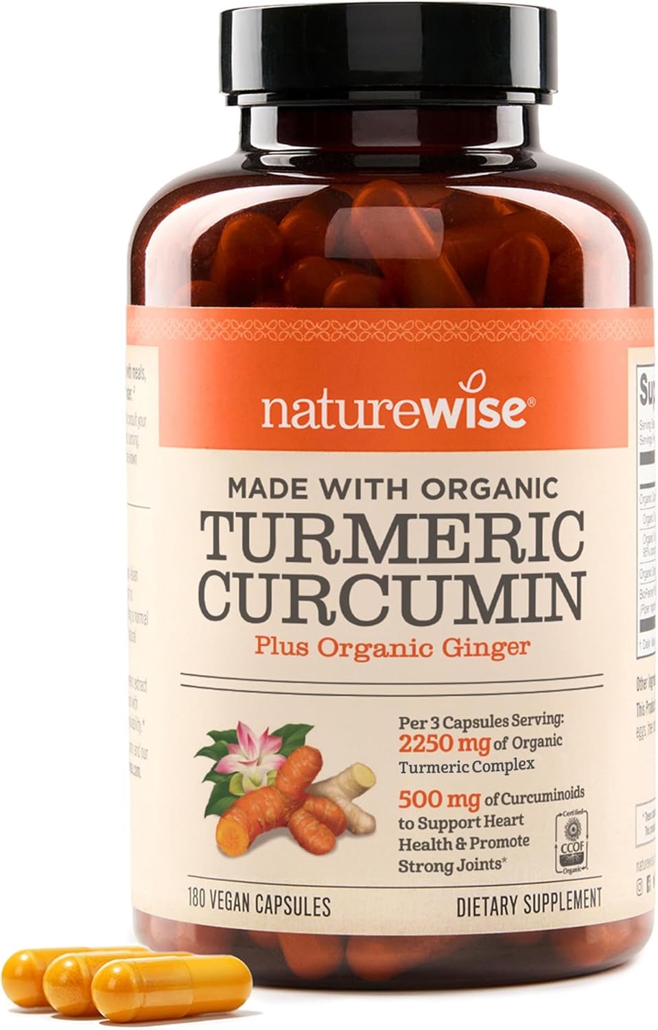 NatureWise Turmeric Curcumin 2250mg Supplement with BioPerine, 180 Capsules