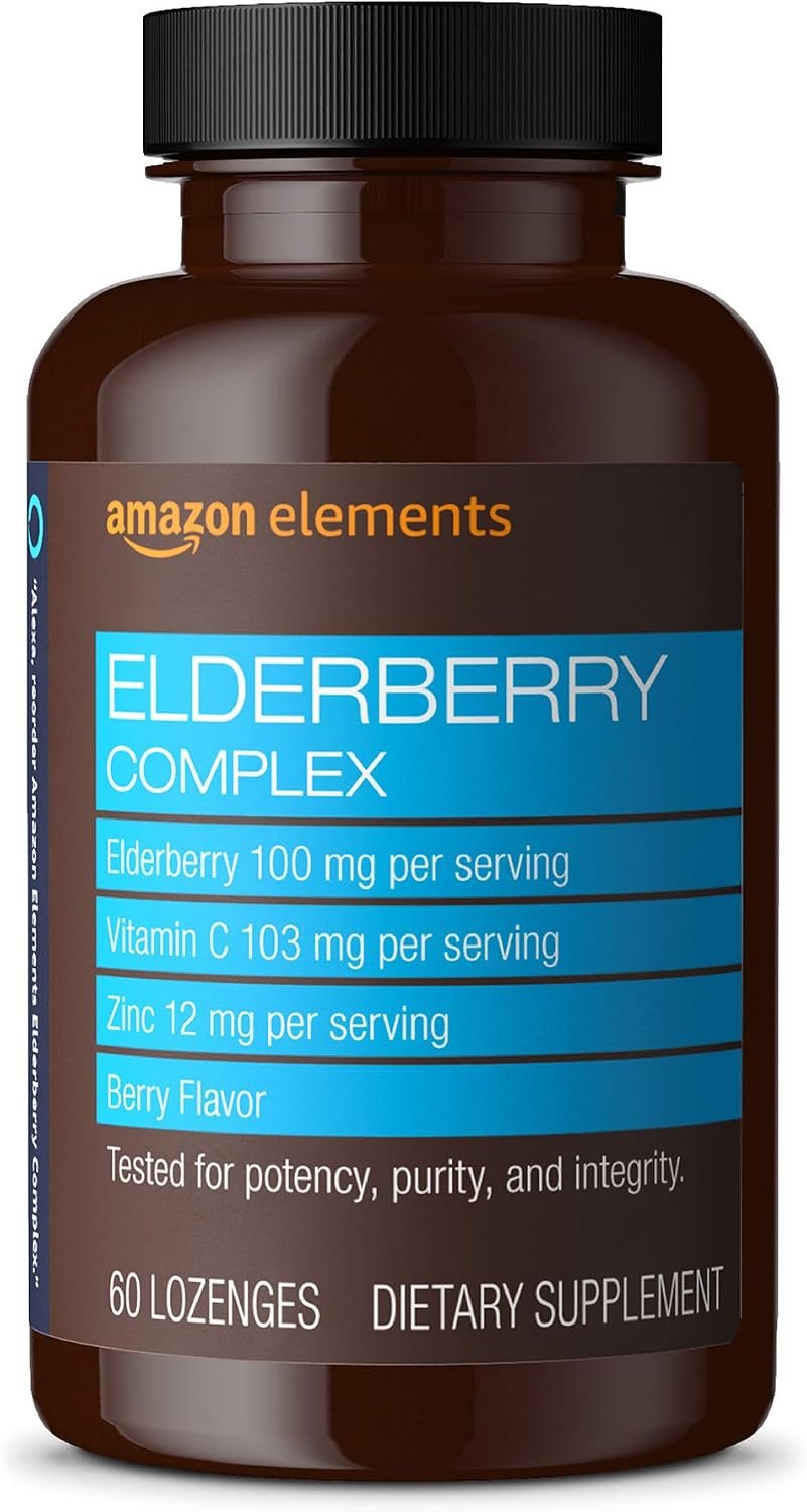 Amazon Basics Elderberry Complex Berry Flavored Immune System Support Lozenges, Adult, 60 Count, Packaging May Vary (Previously Amazon Elements)