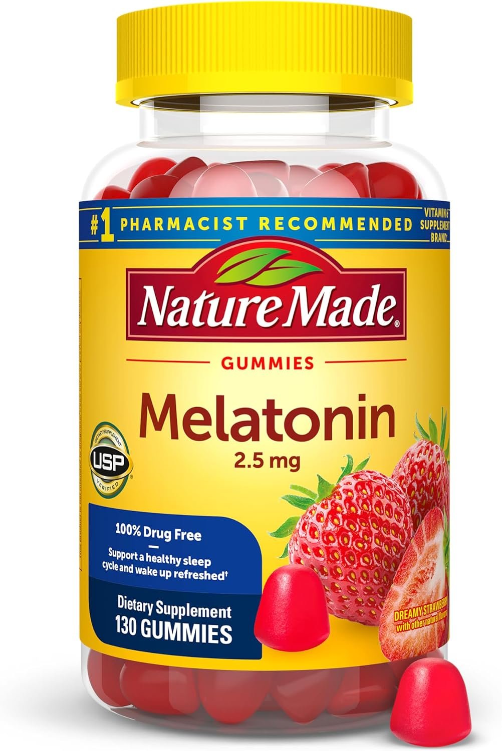 Nature Made Melatonin Gummies 2.5 mg, 100% Drug Free Sleep Aid, 130 Count