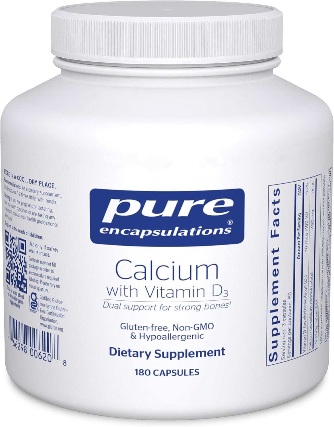 Pure Encapsulations Calcium with Vitamin D3, 180 Capsules