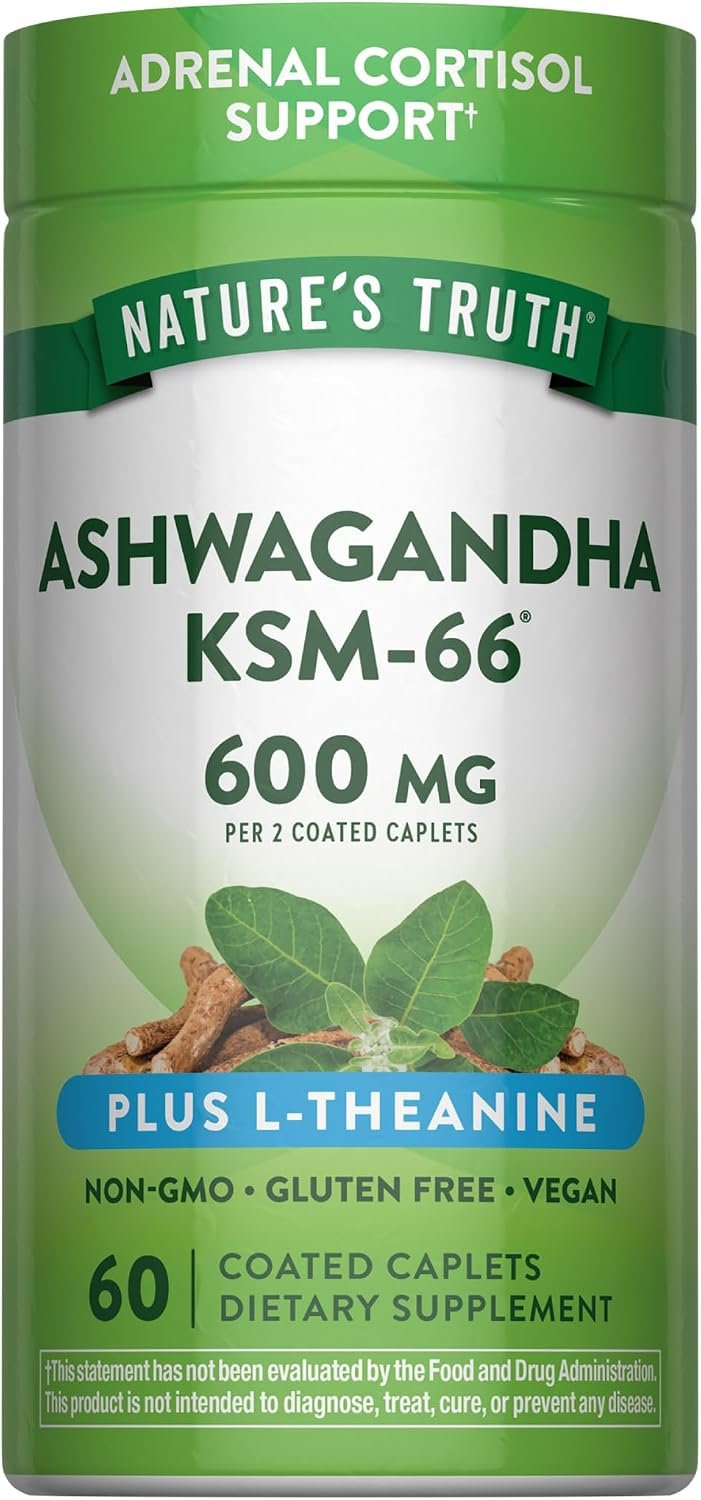 Nature’s Truth KSM-66 Ashwagandha | 60 Caplets | with L-Theanine