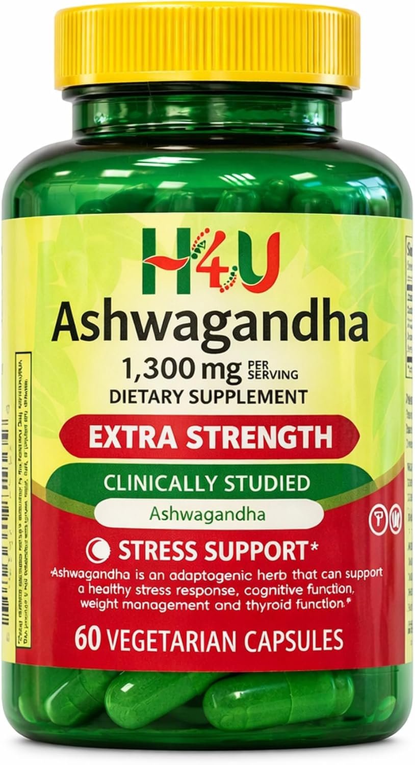 4 TOP CARE Ashwagandha Dietary Supplement, 1300 mg, 60 Vegetarian Capsules
