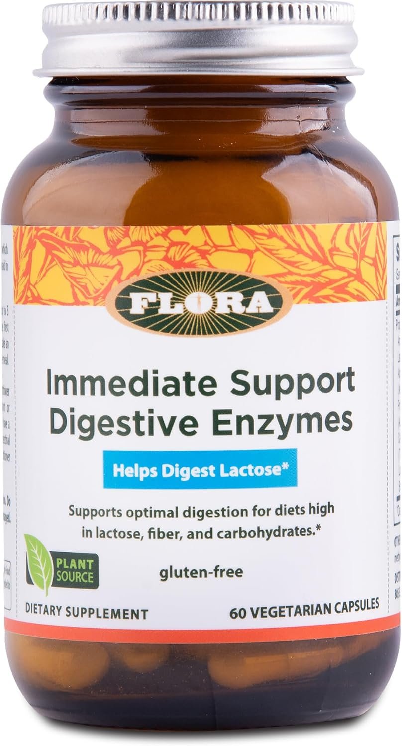 FloraHealth Immediate Support Digestive Enzymes, Lactase, 60 Veg Caps