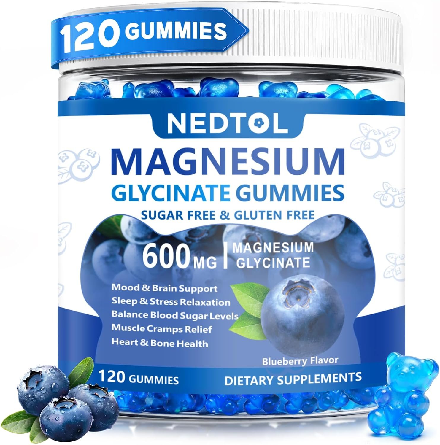 600mg Magnesium Glycinate Gummies,Sleep Support,Blueberry,120 Count