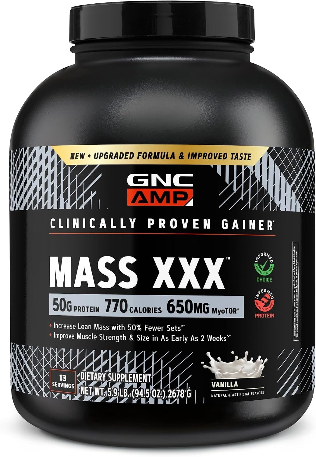 GNC AMP Mass XXX with MyoTOR, Mass Gainer, Vanilla, 94.5 Oz, 13 Servings
