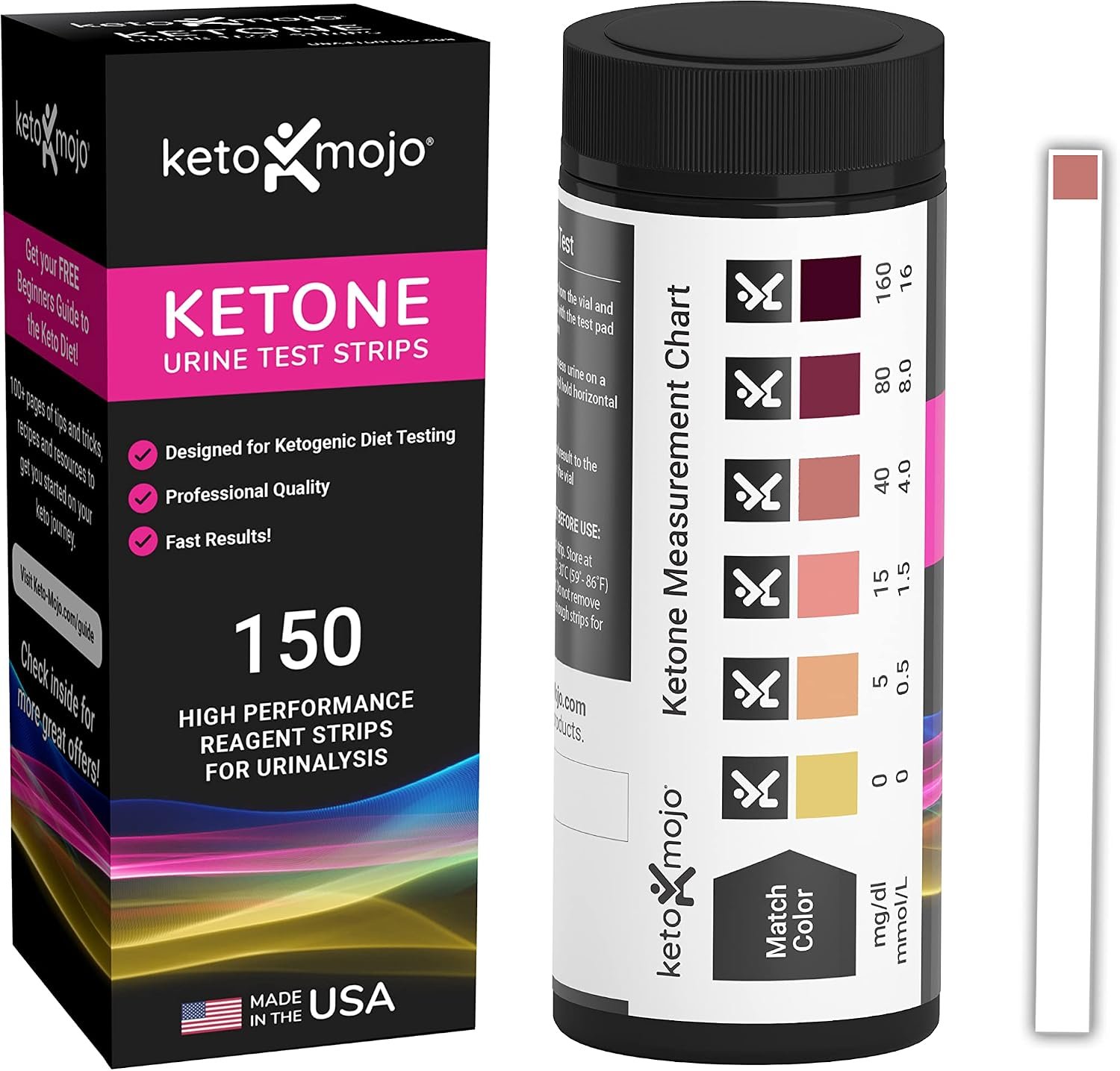 Keto-MOJO Ketone Urine Test Strips, 150ct, Keto & Low-Carb Diet