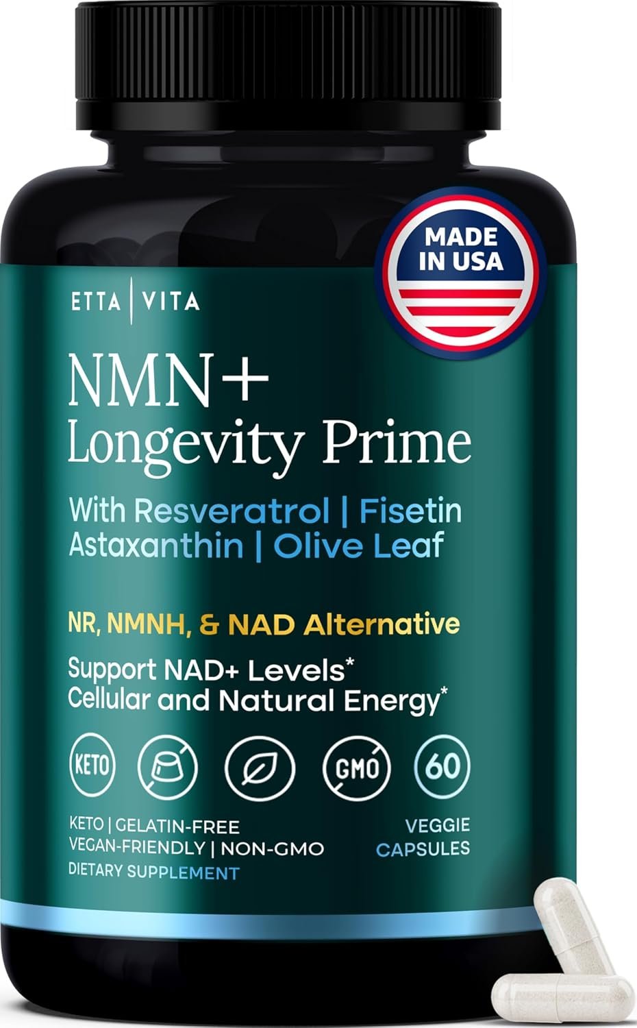 NMN Supplement (5-in-1) with Resveratrol for NAD+ & Cellular Support, 60 Ct