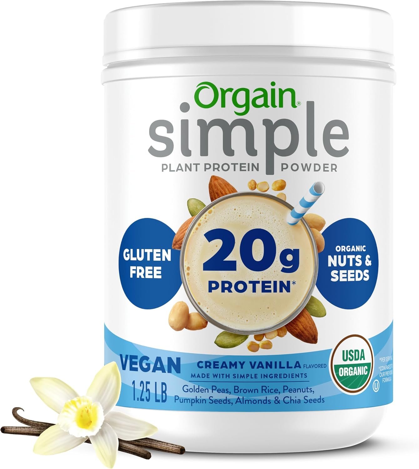Orgain Organic Simple 20g Vegan Protein Powder, Vanilla, 1.25lb