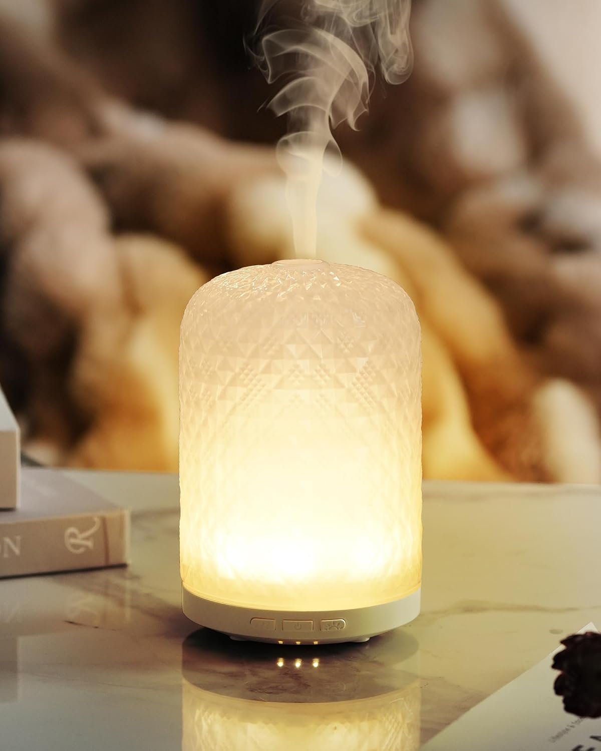 Essential Oil Diffuser – 2.4 MHz Ultrasonic Glass Diffuser with Pulse/Continuous Mist & 3 Night Light Modes, Waterless Auto-Off, Silent Aromatherapy Diffuser for Home, Office, Gifting & Home Decor