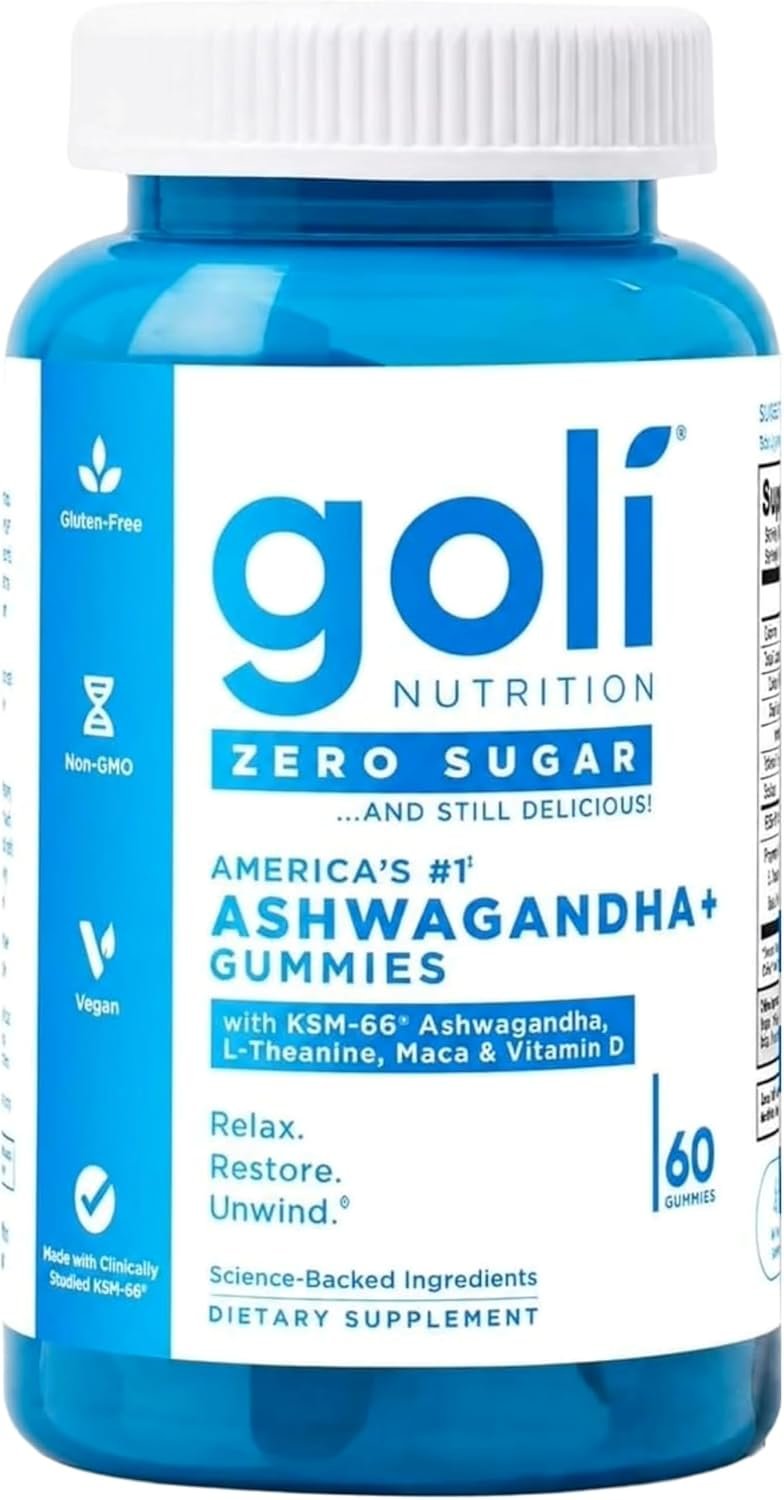 Goli Zero Sugar Ashwagandha Gummies with KSM-66, L-Theanine, Maca and Vitamin D – No Sugar Alcohols – Vegan, Keto-Friendly, Non-GMO