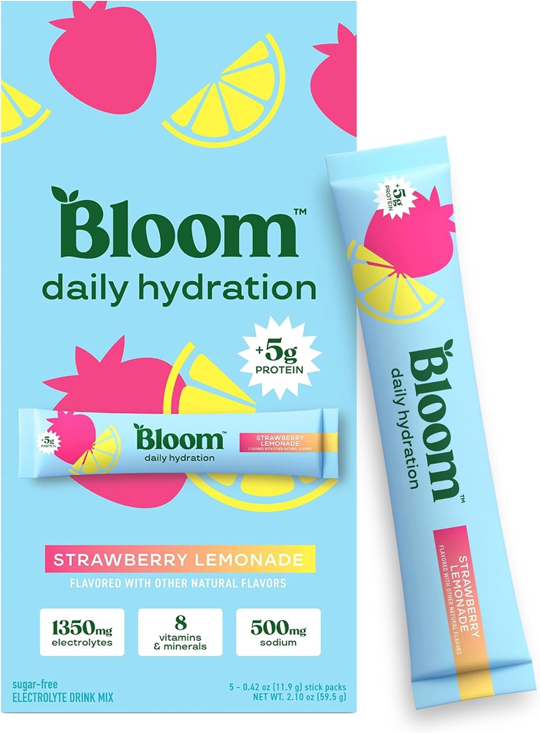 Bloom Nutrition Hydration Electrolyte Sticks, Strawberry Lemonade, 5 Count