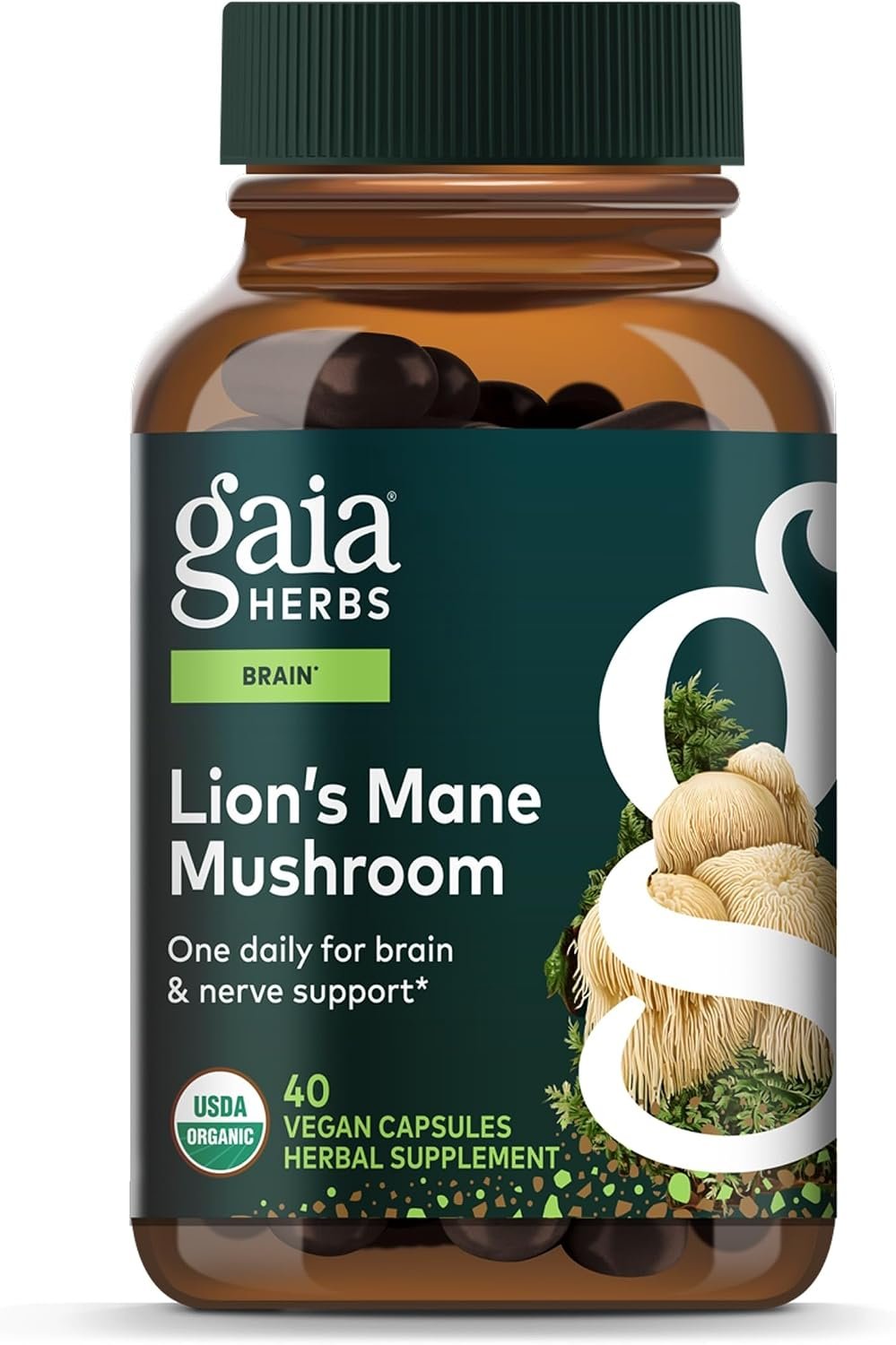 Gaia Herbs Lion’s Mane Mushroom, 40 Vegan Capsules, 40 Servings