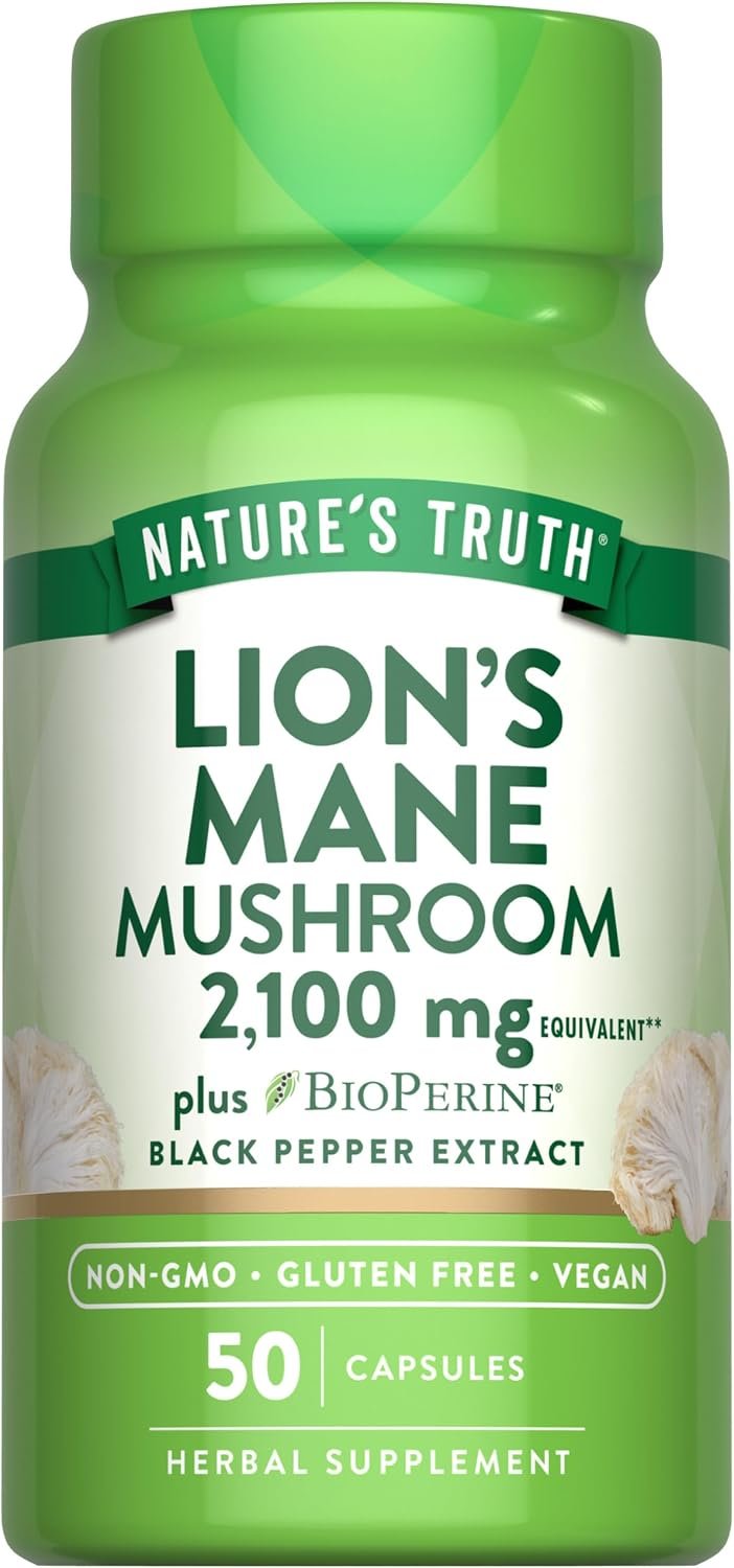 Nature’s Truth Lions Mane Supplement Capsules | 50 Count | with BioPerine