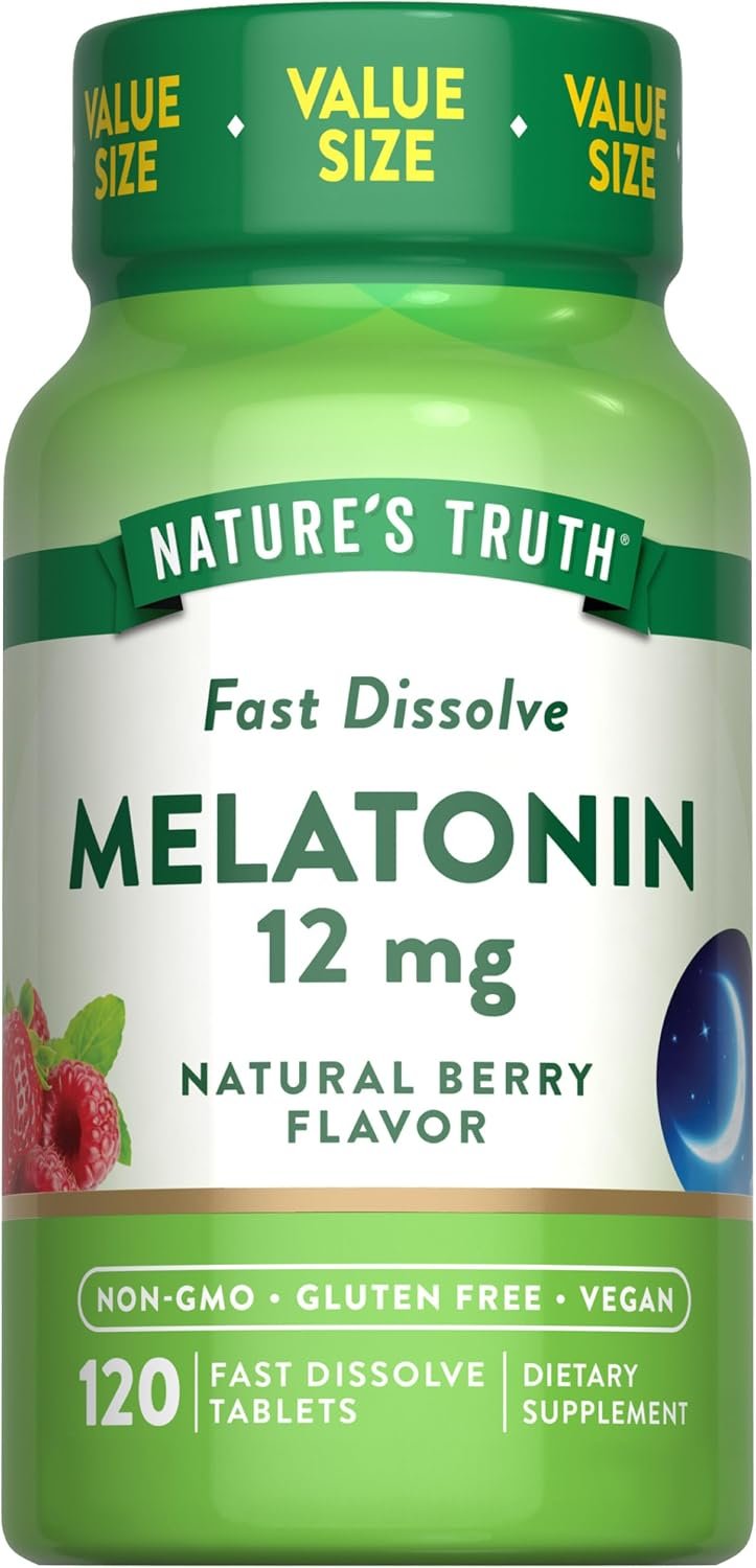 Nature’s Truth Melatonin Tablets | 12mg | 120 Count | Natural Berry Flavor