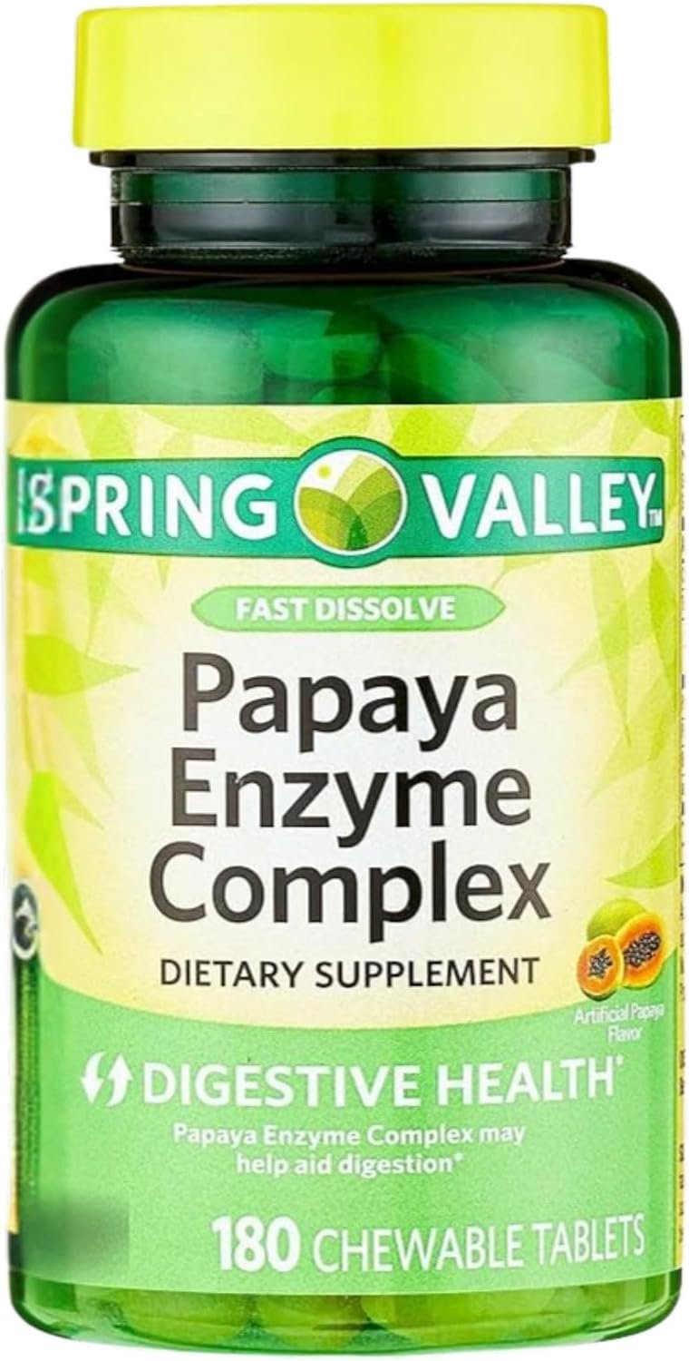 Papaya Enzyme Complex Chewable – 180 Tablets, Papaya Digestive Enzymes Chewable, Papaya Pills for Digestion, Vegetarian Formula, Gluten Free, Papain and Bromelain Enzyme (Pack of 1)