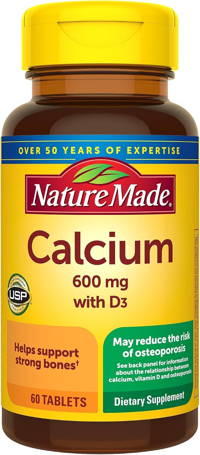 Nature Made Calcium 600 mg with Vitamin D3 for Bone Support, 60 Tablets