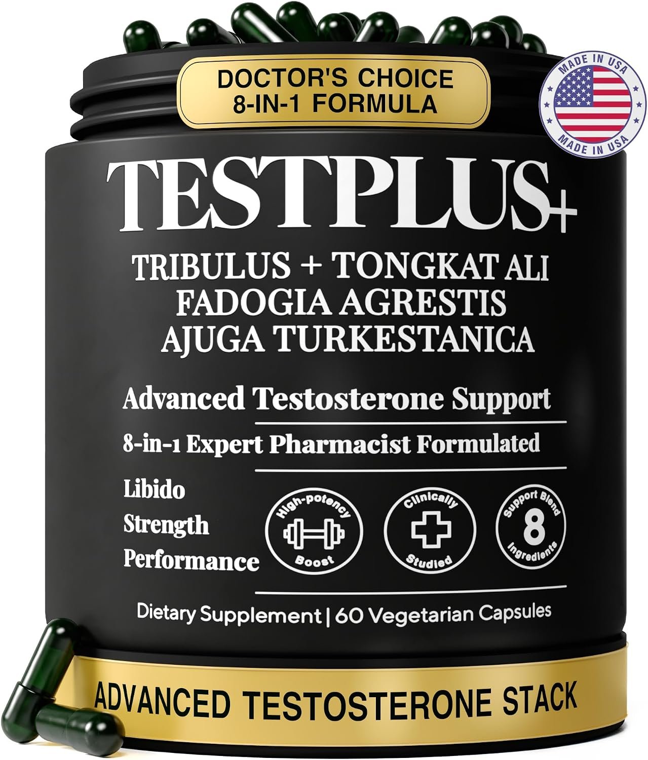 Testosterone Booster for Men, 1,450mg 8-in-1, 700mg Tongkat Ali 200:1, 60ct