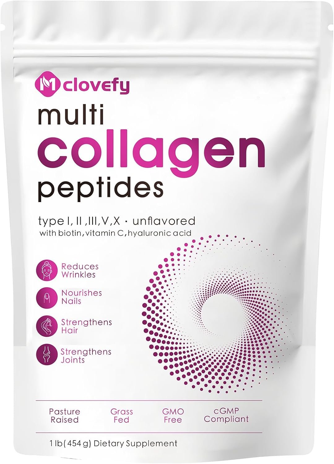 Multi Collagen Peptides Powder, Unflavored, 1lb (41 Servings)