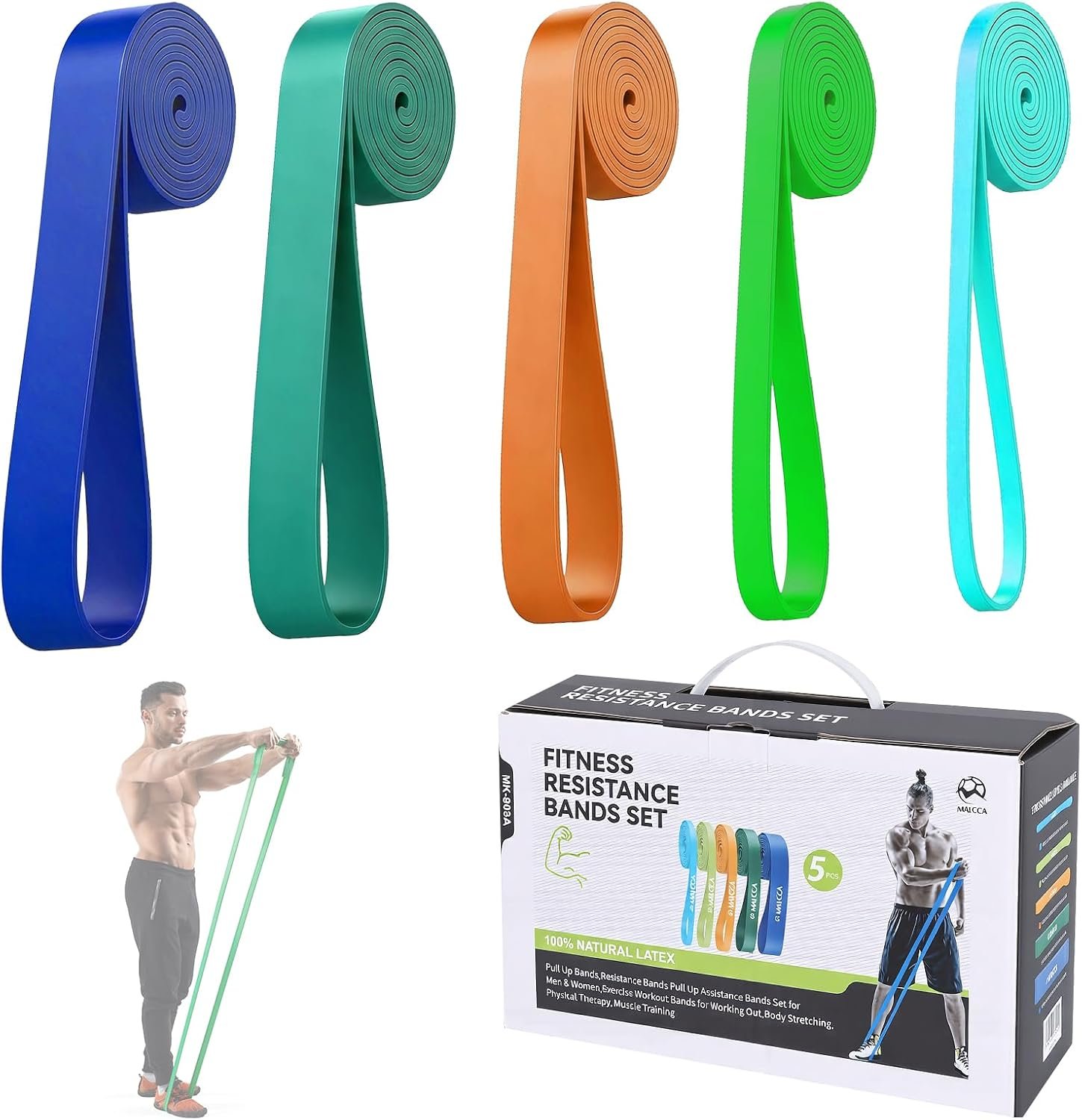5 Pack Resistance Bands Set, Pull Up Assistance Bands for Spanish Squat